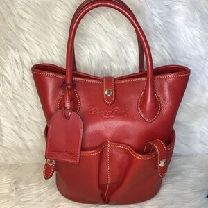 Dooney red Florentine leather bucket tote bag